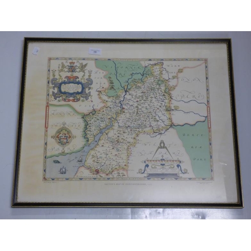 166 - Framed and glazed map of Gloucestershire