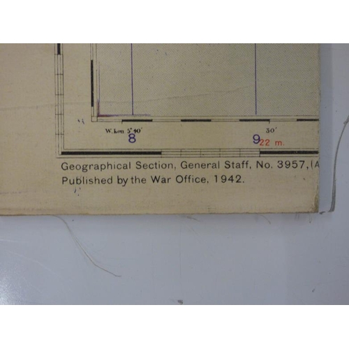 343 - Cloth backed Ordnance survey map, published by the War Office in 1942, Geographical section, General... 