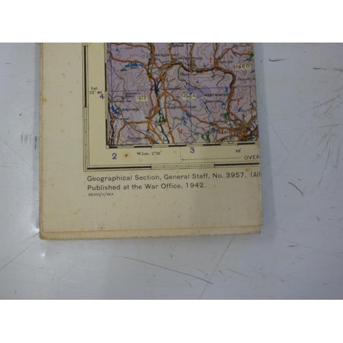 346 - Cloth backed Ordnance survey map, published by the War Office in 1942, Geographical section, General... 