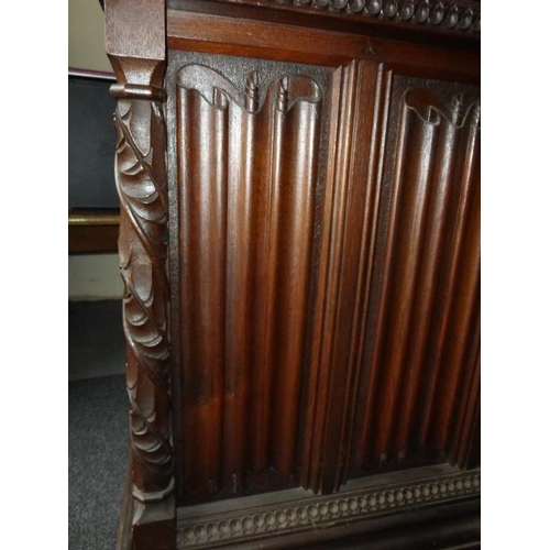 349 - Carved oak antique desk with twin pedestal and modesty panel