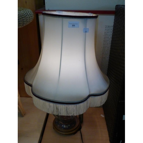 694 - Handpainted ceramic table lamp with plinth and shade