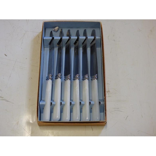 696 - Set of retro opalescence handled knives