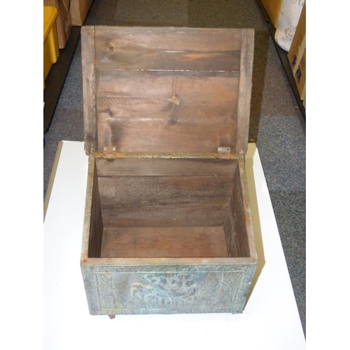 79 - Vintage Brass and Wood coal box