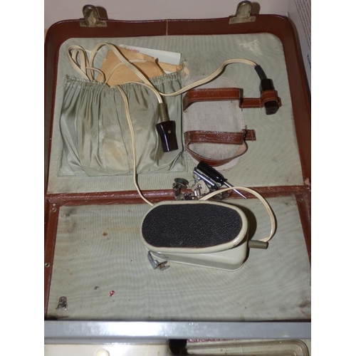 101 - Vintage CRESTA sewing machine in original leather case complete with foot pedal and other extras