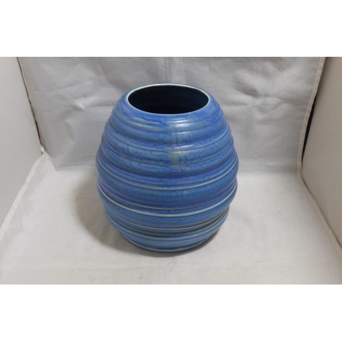 102 - Carlton Ware Art Deco Blue Ribbed Vase (18cm Tall)