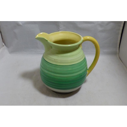 104 - Shelley Ribbed Jug in Green and White Glaze (14cm tall)