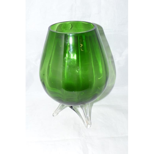 106 - Large Green Glass 3 legged Goblet / Vase circa Late 60`s early 70`s