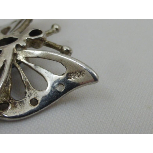 100 - Vintage Silver Butterfly Brooch with Sapphire Center