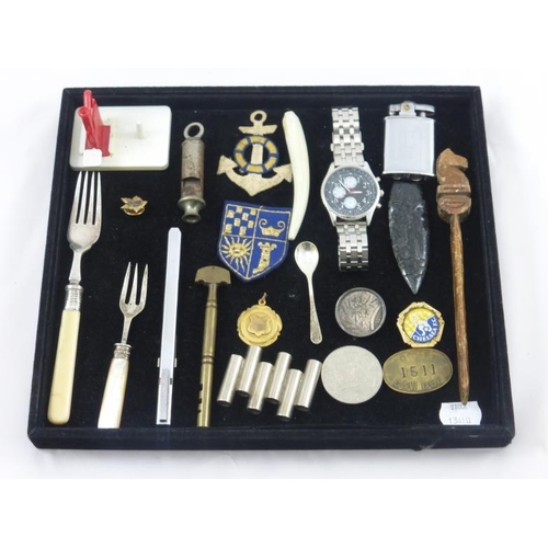 58 - Mixed Tray of Collectibles including Medals, Whistle, Lighter and Lots More