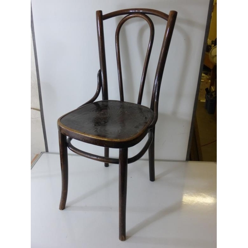 213 - Five Bentwood Bistro Chairs with patterned seat. Require TLC