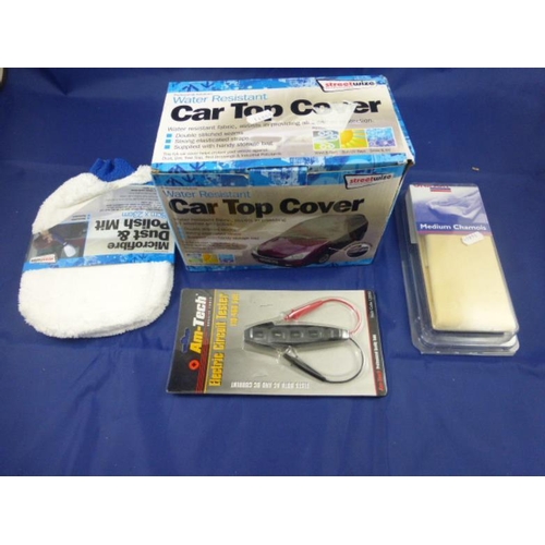 500 - Mixed selection of items to include car polish mitt, car top cover and other