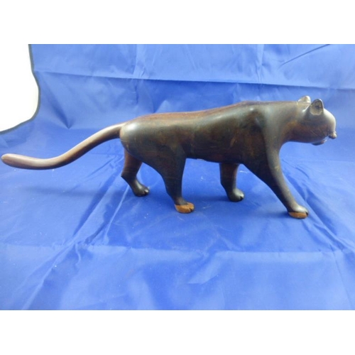 4 - Vintage Teak Cat Figurine (44cm long)