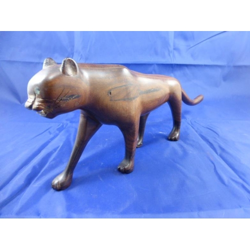 4 - Vintage Teak Cat Figurine (44cm long)