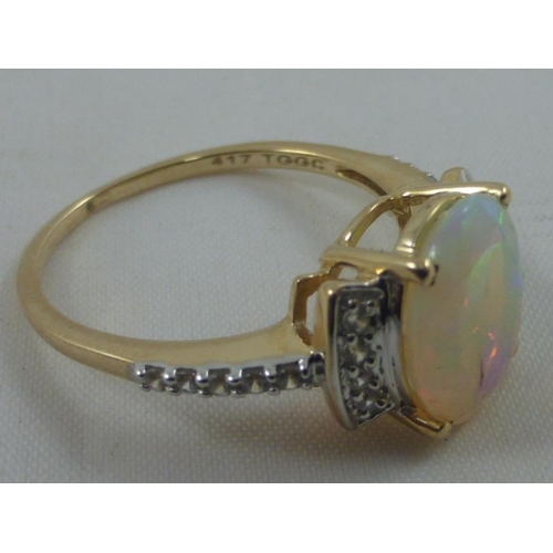 48 - Stunning 10ct Gold, Opal and Diamond Ring Size P1/2 Complete with Presentation Box