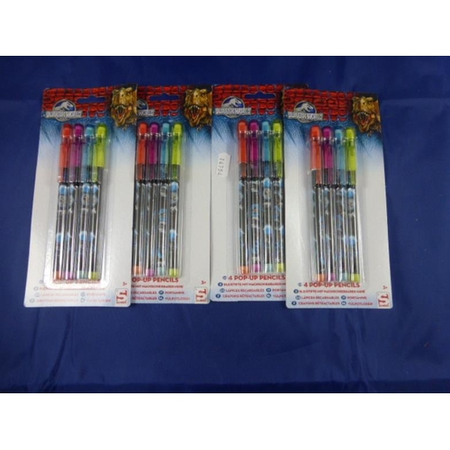 538 - Four sets of Jurassic Park pop up pencils