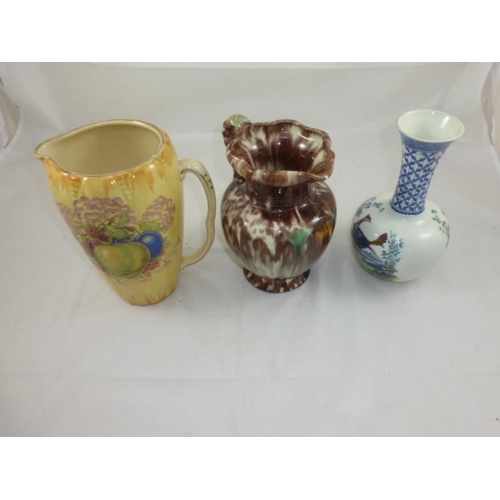 172 - Jasba German 547 Vintage Drip Jug with rope handle, Arthur Wood Pitcher and Corona ware Vase