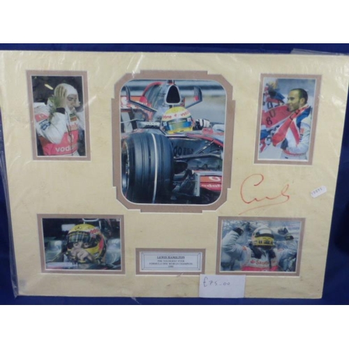 210 - Lewis Hamilton Mounted Photographs with Signature (No verification or Certificate)