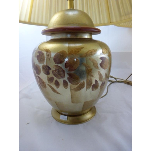 660 - A Large Stunning Matching Pair of Gold Leaf Designer Ceramic Lamps with Ripple effect Shades (Approx... 