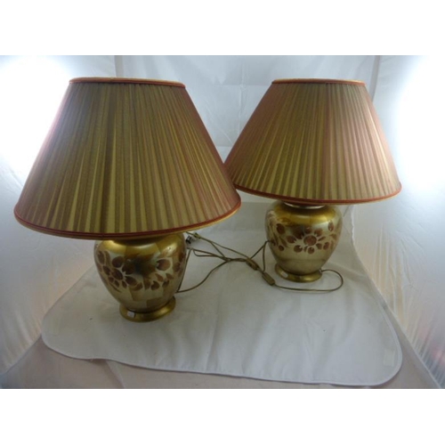 660 - A Large Stunning Matching Pair of Gold Leaf Designer Ceramic Lamps with Ripple effect Shades (Approx... 