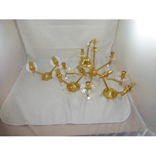 661 - Two Brass effect 5 Lamp LED Crystal Centre Lights and Three Matching Two Lamp Wall Lights