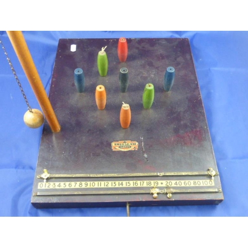 238 - Vintage Amersham Wooden Table Skittles Game