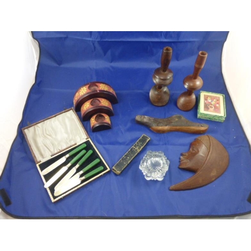 241 - Mixed Selection Including Teak Candleholders, Cut Throat Razor, and Lots More