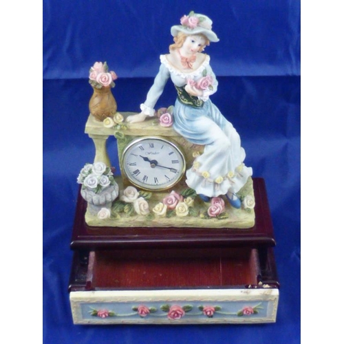 294 - Windsor Circular Clock Mounted in Ceramic Display on Wooden Plinth with Built in Storage Drawer