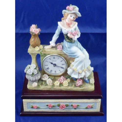 294 - Windsor Circular Clock Mounted in Ceramic Display on Wooden Plinth with Built in Storage Drawer