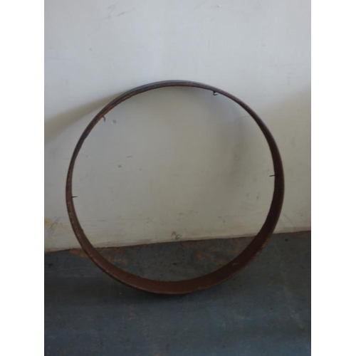 247 - Two Vintage Horse Drawn Tipper Wagon Iron Wheel Rims (34inch Diameter)