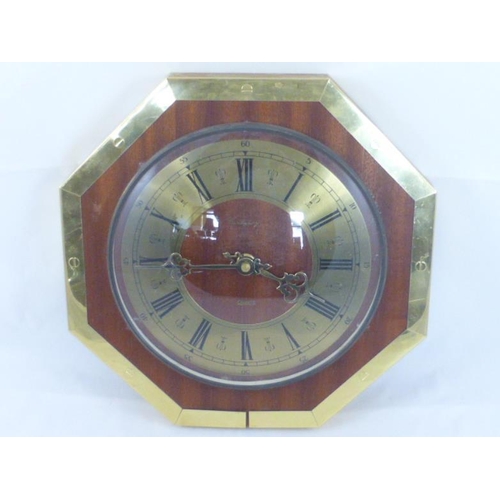 607 - Brass and Wood Quartz Wall Clock