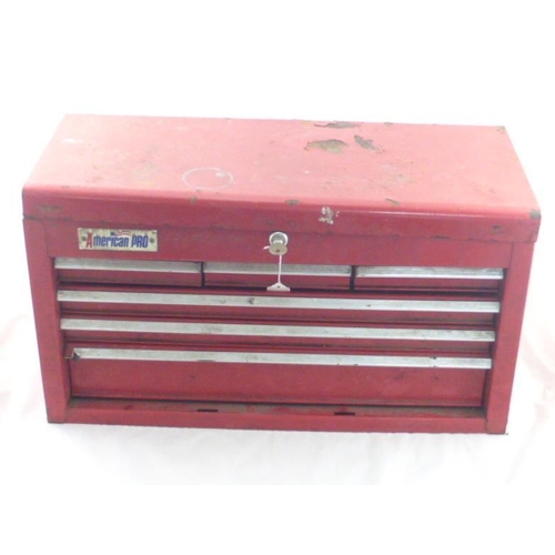 615 - American Pro Red lockable Garage tool chest complete with some contents