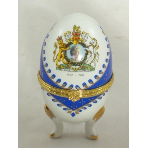 19 - Porcelain QE2 Golden Jubilee Egg complete with box