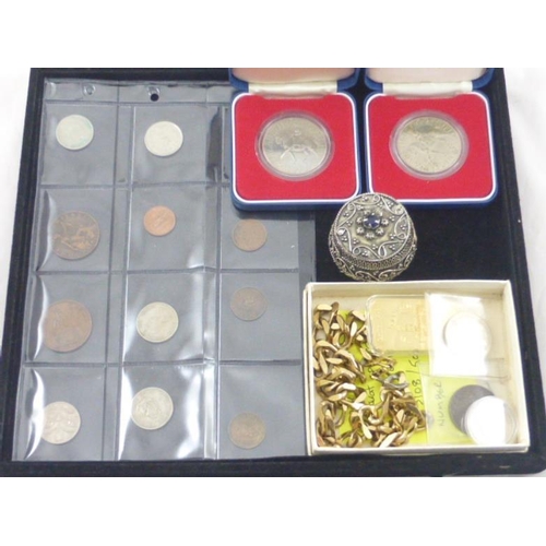 22 - Mixed tray of Coinage including Silver, Gold Plated Ingot, Trinket bowl and More