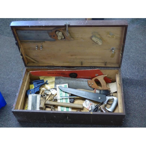 701 - Wooden tool chest complete with contents