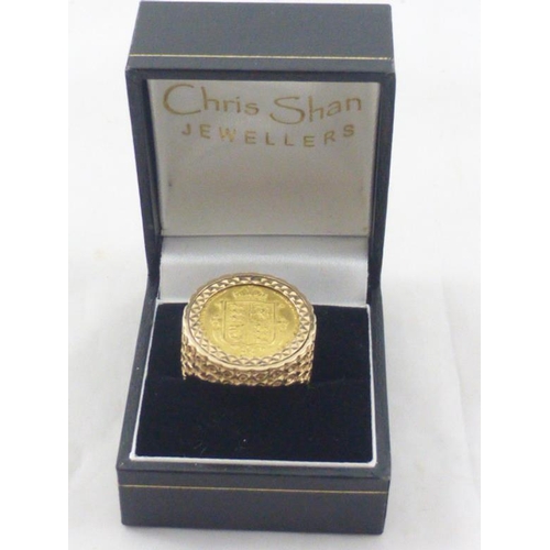 1 - Queen Victoria 1887 Shield Back Half Sovereign Coin Ring (9ct Gold)