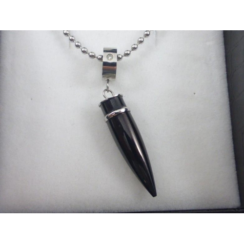 40 - Warren James Silver Tone Necklace with Black Pendant in Presentation Box