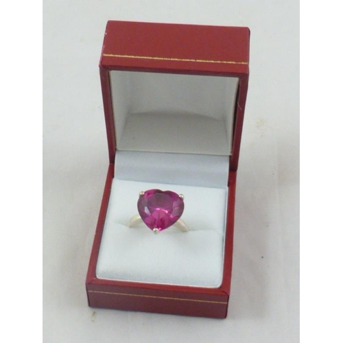 52 - Silver 925 Ring with Red CZ Mounted Stone in Presentation Box