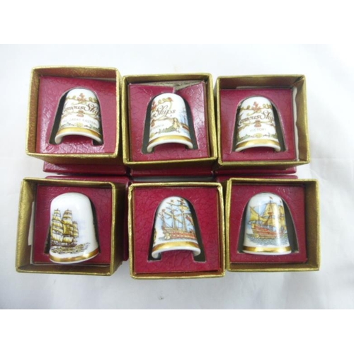 70 - Six individually boxed Famous ships ceramic thimbles by Caverswall