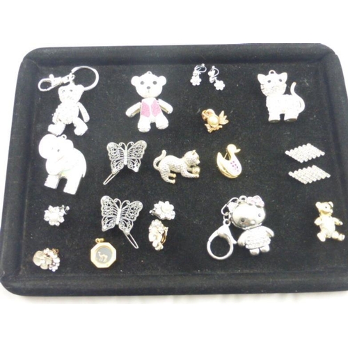 78 - Mixed Tray of Key-rings, Brooches, Pendant, Earrings and More