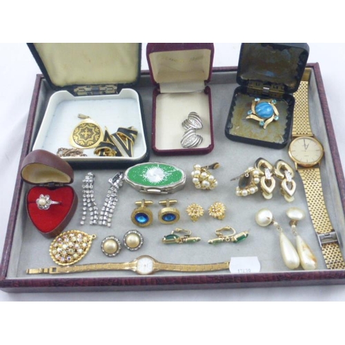 80 - Mixed Tray of Jewellery Including Lorus Watch, Marcasite Ring, Cufflinks, Earrings and Lots More