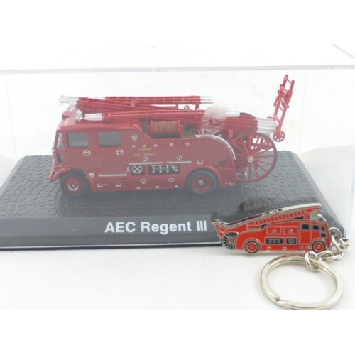 92 - Atlas Editions Scale Model of AEC Regent III Fire Truck and Key Ring