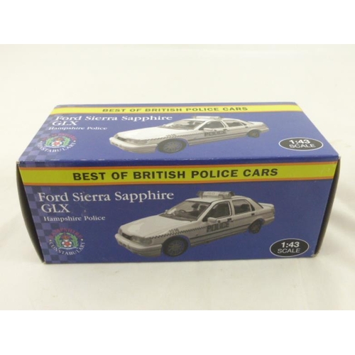 106 - Three Atlas Editions Boxed Scale Models of British Police Cars Including Austin Mini Van, Ford Sierr... 