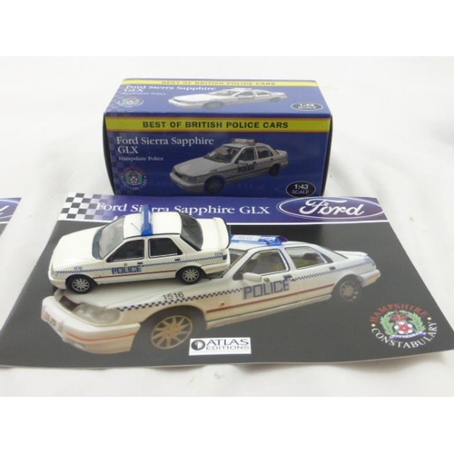 106 - Three Atlas Editions Boxed Scale Models of British Police Cars Including Austin Mini Van, Ford Sierr... 