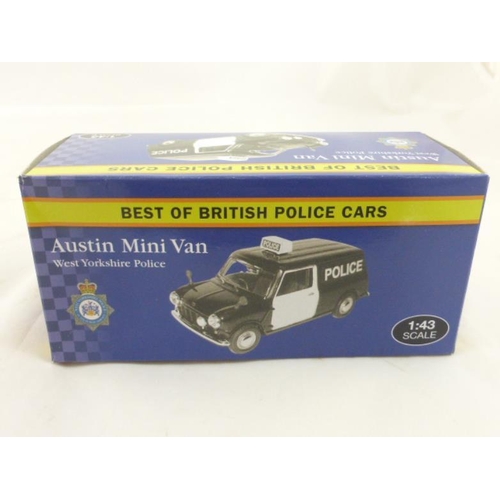 106 - Three Atlas Editions Boxed Scale Models of British Police Cars Including Austin Mini Van, Ford Sierr... 