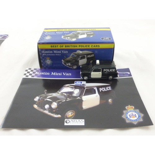 106 - Three Atlas Editions Boxed Scale Models of British Police Cars Including Austin Mini Van, Ford Sierr... 