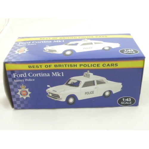 106 - Three Atlas Editions Boxed Scale Models of British Police Cars Including Austin Mini Van, Ford Sierr... 