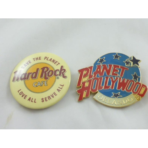 133 - Selection of Hard Rock Cafe and Planet Hollywood Pin Badges with Pair of Planet Hollywood Sunglasses... 