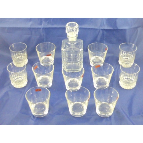 152 - Decanter with 8 2001 Whiskey Glasses and Four Matching Whiskey Glasses