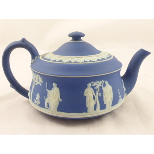 154 - Antique Wedgwood Dark Blue Jasper Ware Teapot