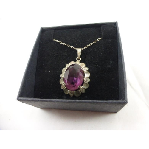 168 - Sterling silver Necklace and Purple gemstone pendant